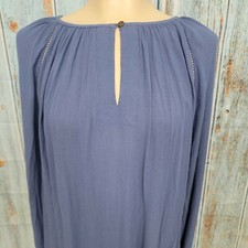A.N.A Tops Womens Size L Keyhole Neck Long Sleeve Pleated Blouse Bijou Blue NEW