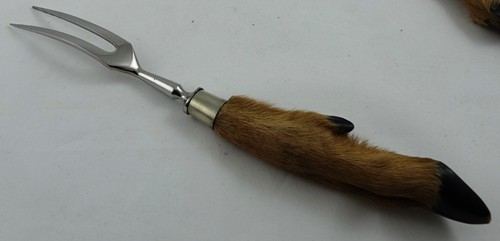Vintage Deer Leg And Hoof Handle Meat Carving Knife And Fork Set Germany - Picture 5 of 6