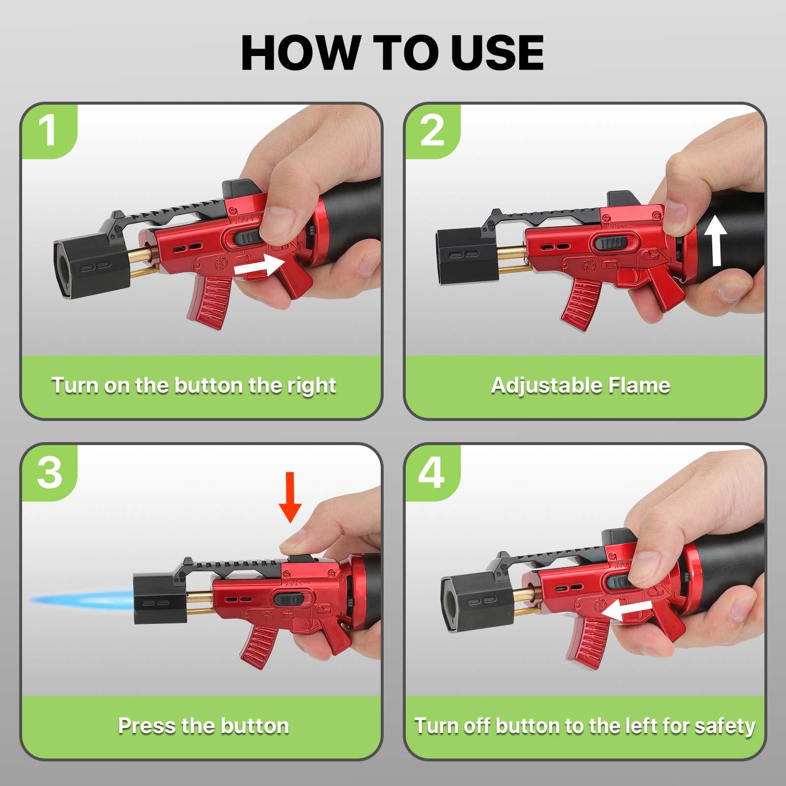 Refillable Butane Cooking Torch Gun Lighter Adjustable Frame for Kitchen Welding