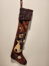 Christmas Stocking, 3D Snowman With Ski, Cabin Rustic Country Farmhouse Cottage