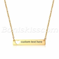 Womens Personalized Stainless Steel Horizontal Bar Heart Pendant Custom Necklace