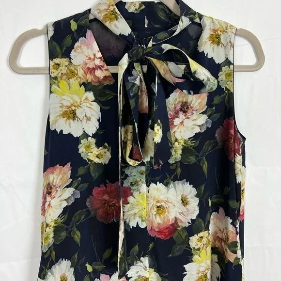 LAFAYETTE 148 Floral 100% Seda Hasta la Rodilla Vestido Vaina Cuello Corbata Talla XS Foto 2 de 4