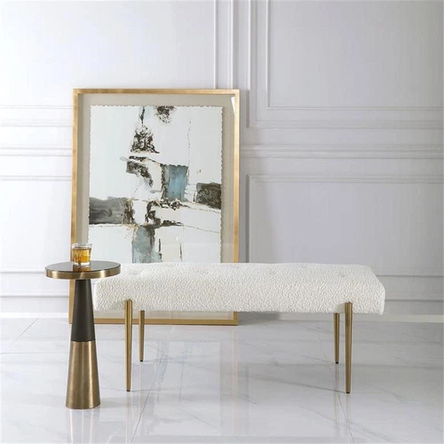 Uttermost Olivier Contemporary Fabric and Stainless Steel Bench in White - Picture 1 of 8
