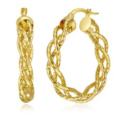 Wellingsale 14k Yellow Gold Diamond Cut 3mm Twisted Hoop Earrings 30 x 30 mm 