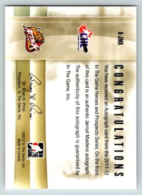 2011-12 ITG Heroes Prospects AUTO #AJMA Jarrod Maidens (ref 209883
