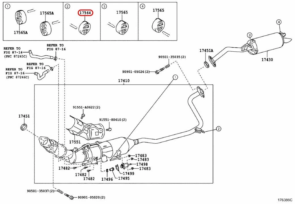 Colgador de tubo de escape Toyota OEM se adapta a muchos modelos 17565-22030 para Scion Foto 3 de 4