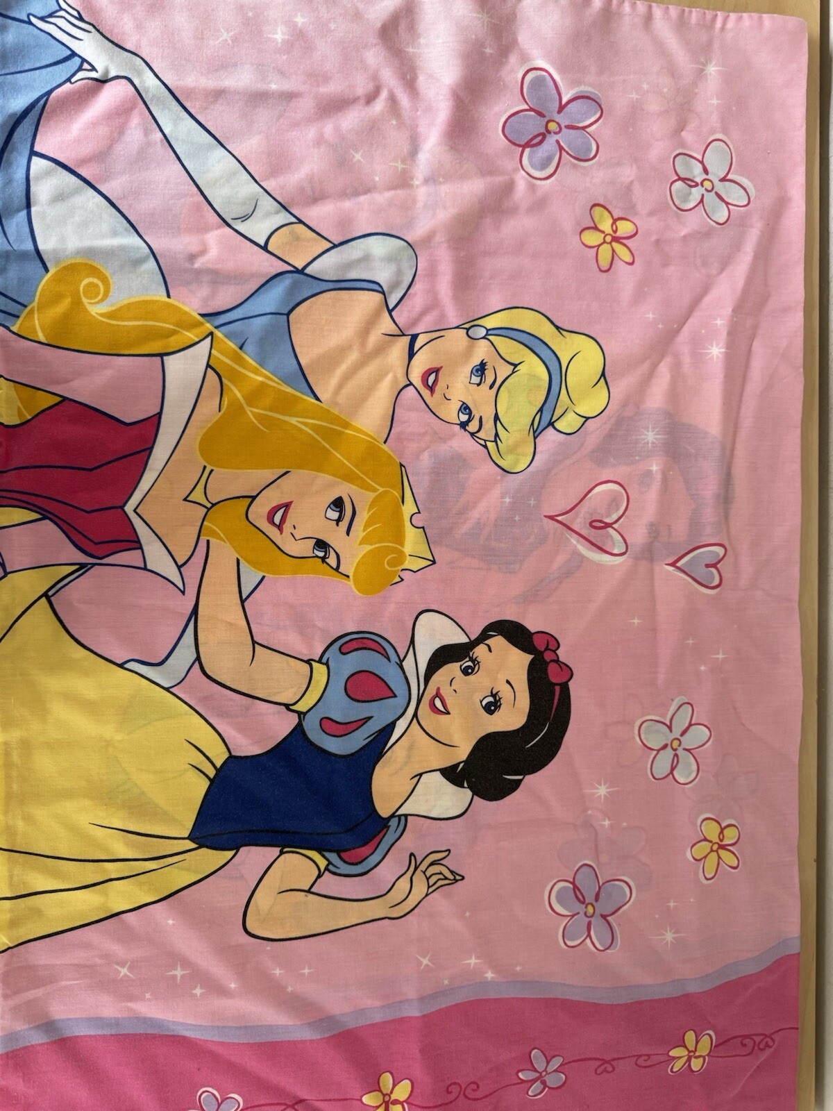 Vintage DISNEY PRINCESS 1 PILLOWCASE Cinderella Belle Aurora & Flat Sheet Set