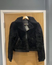 All Saints Black Madsen Shearling Jacket With Leather Trim Size 12
