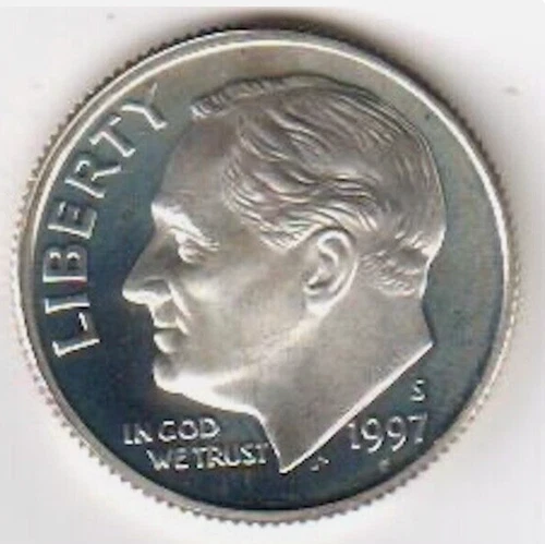 EXQUISITE SILVER CAMEO 1997-S ROOSEVELT DIME - CHOICE GEM CAMEO PROOF