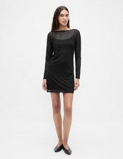 Gap Mesh Boatneck Black Mini Dress Size Tall M NWT RT$90
