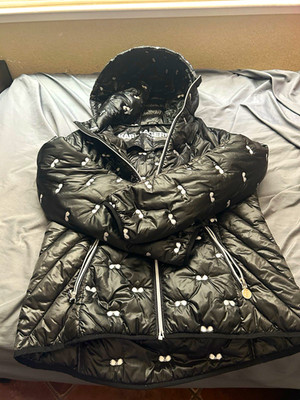 Karl Lagerfeld Paris Women's Black Hooded Logo Puffer Jacket Zip Size M