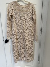 3 Peice Women's Outfit Size S-M Beige Kameez Sharara And Dupatta