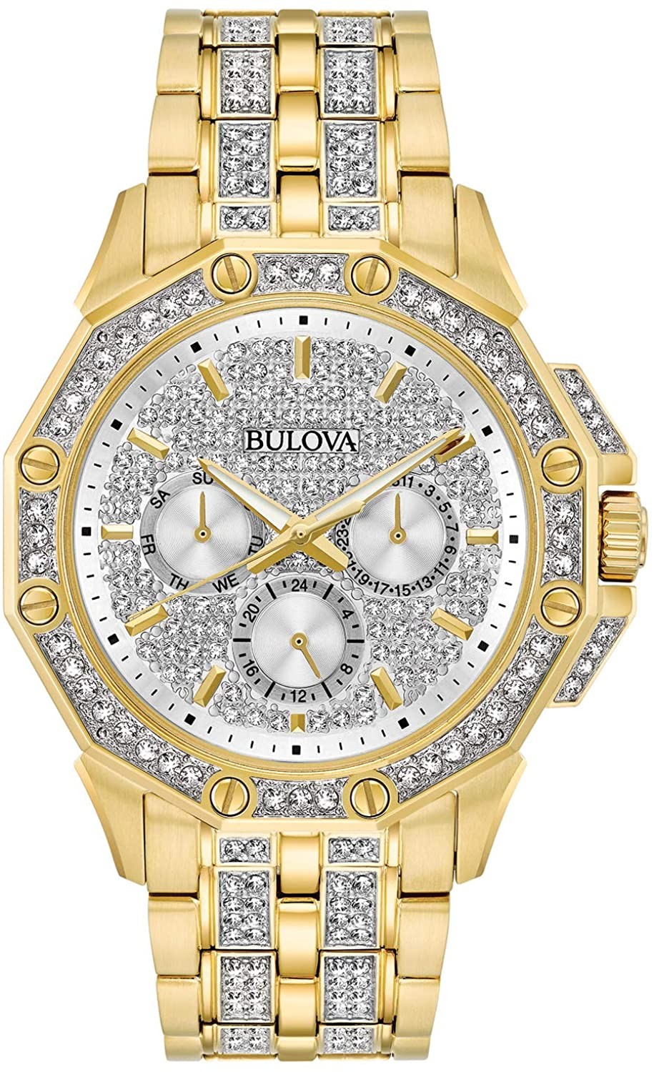 Bulova Gold Mens Multi Dial Watch Crystal Octava 98C126