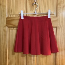 Red Pleated Skater Mini Women's Short Skirt Solid Pattern Regular Size Type