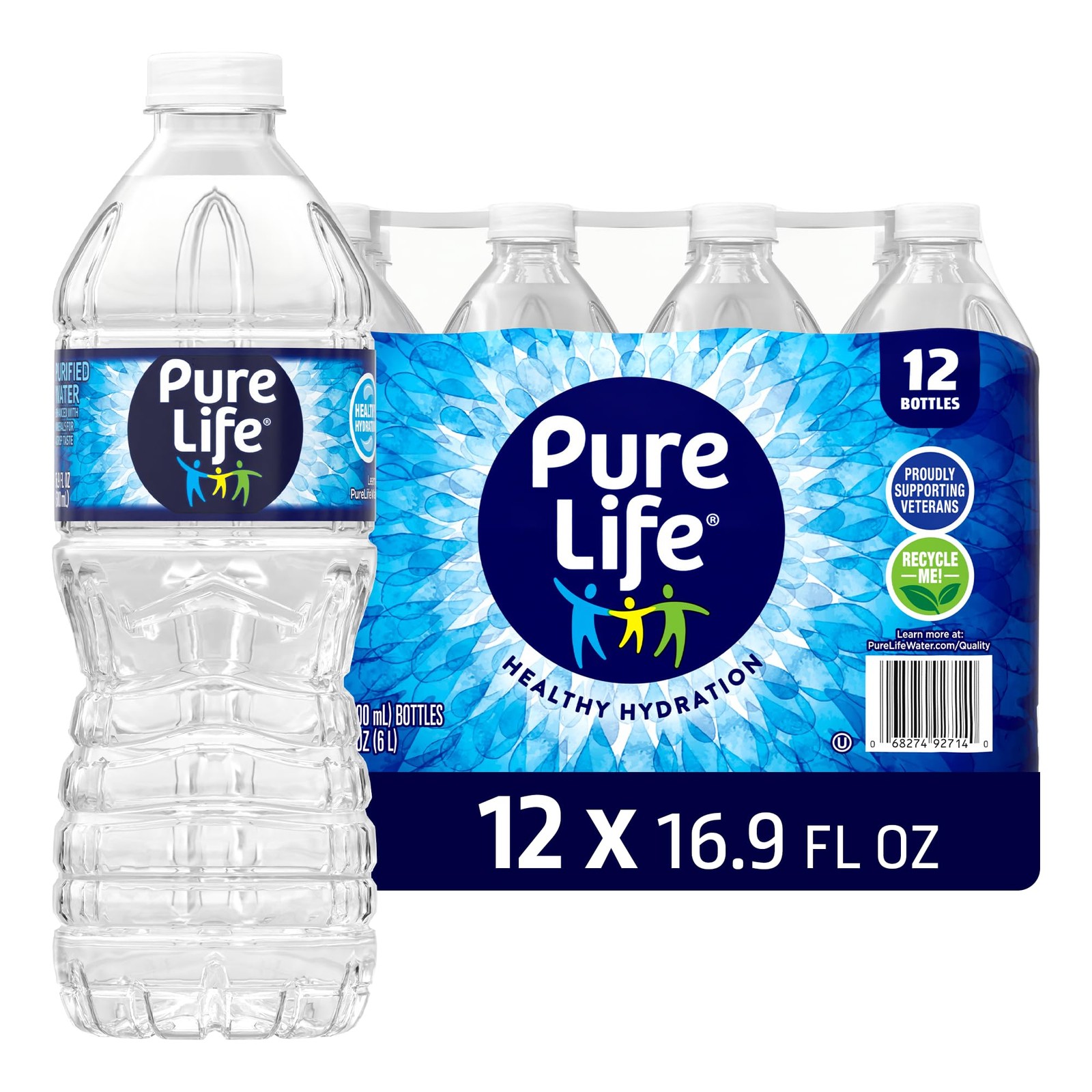 Purified Water Bottles, 12 Pack - Still Bottled Water Enhanced with Minerals ...