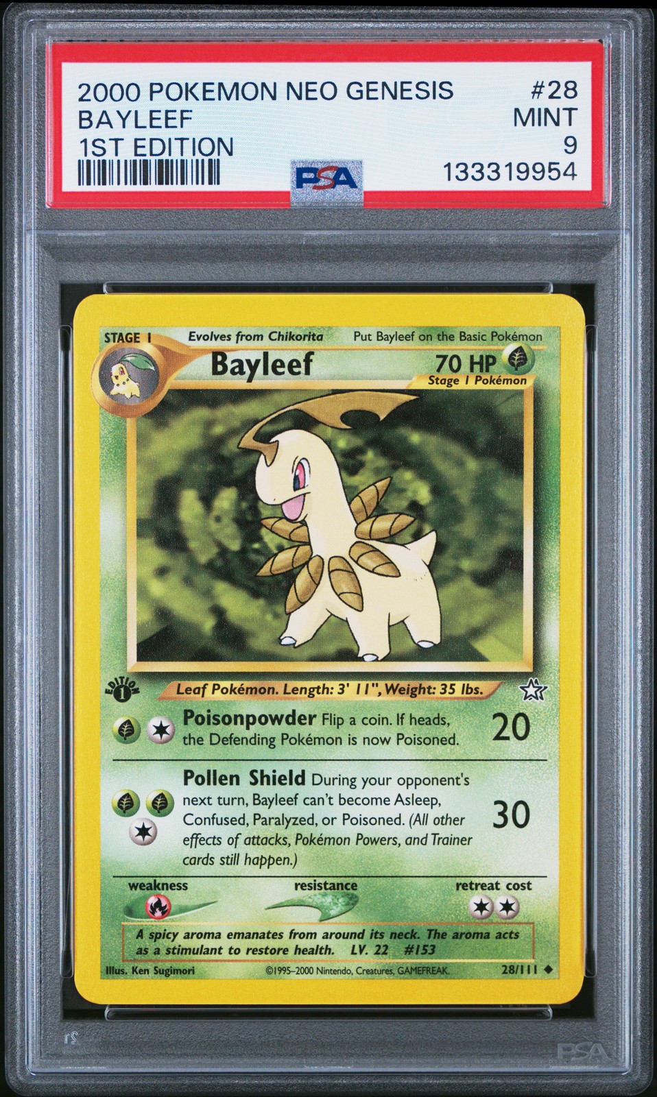 2000 Pokemon Neo Genesis 1st Edition #28 Bayleef 1st Edition PSA 9