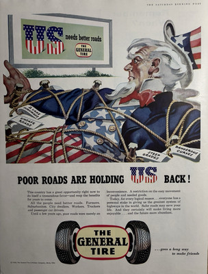 1955 General Tire & Rubber Co Better Roads Uncle Sam Akron Ohio VTG Print Ad