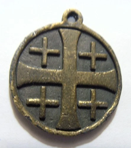 antique gold tone metal crusaders cross I have called you by name pendant 54588