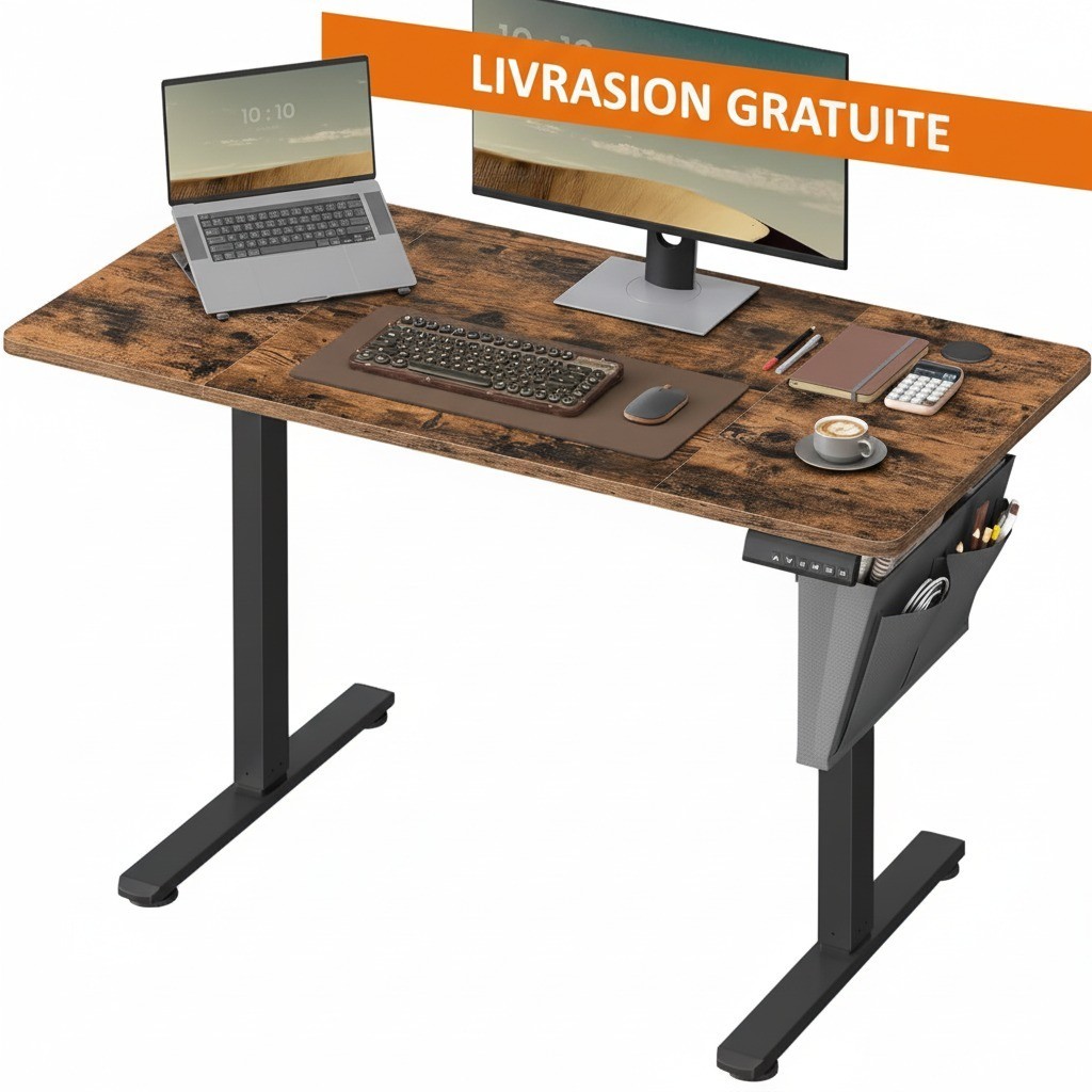 Bureau assis-debout ergonomique motorisé avec hauteur mémorisable pour soulager le dos