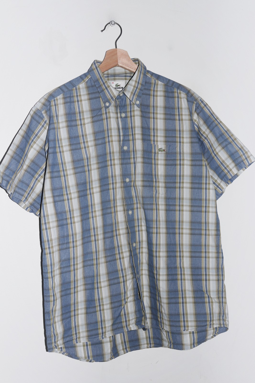 Vintage Lacoste Embroidered Logo Checkered Short Sleeve Shirt (M-L)