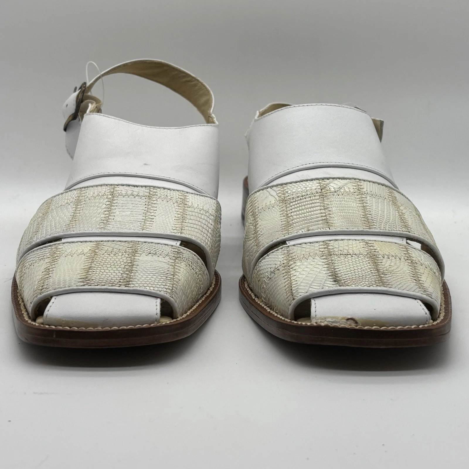 Used Steve Harvey Mens Genuine Lizard Sandals White/ Ivory SZ 11