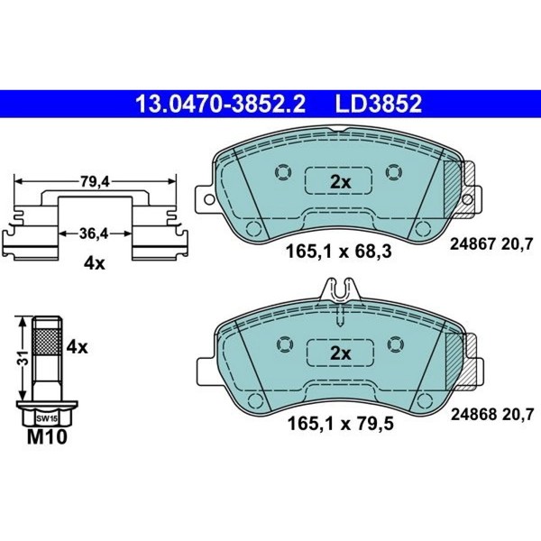 ATE 13.0470-3852.2 Bremsbelagsatz FüR Mercedes Benz GLK Klasse X204-image