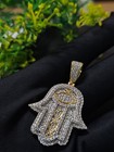14K Yellow Gold Plated 2.00 Ct Round Cut Moissanite Hamsa Hand Evil Eye Pendant — photo 1
