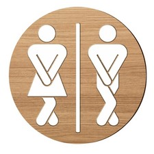 Jetec Restroom Signs Wooden Half Bathroom Sign Small Signage, Classic Color