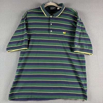 Masters Collection Polo Shirt Men Extra Large Green Striped Augusta Logo Two Ply