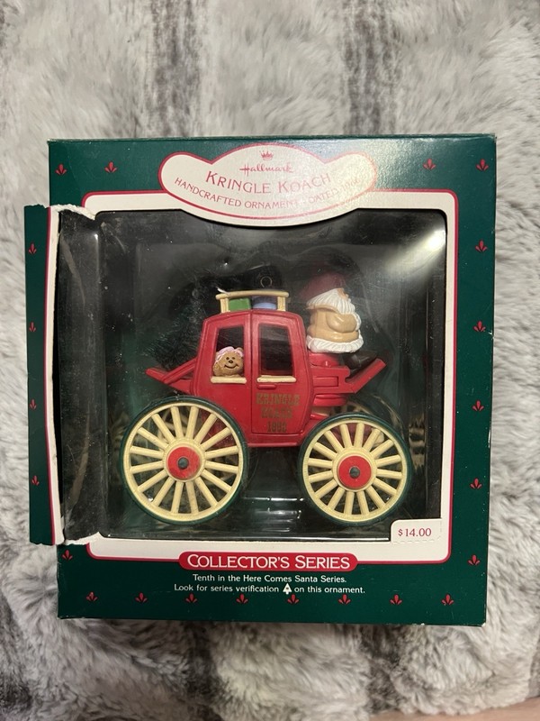 Hallmark 1988 Kringle Koach Santa. 10th in Here Comes Santa Series. Box is torn