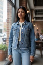 Maurice s Distressed Stretch Denim Jacket Medium Blue Jean