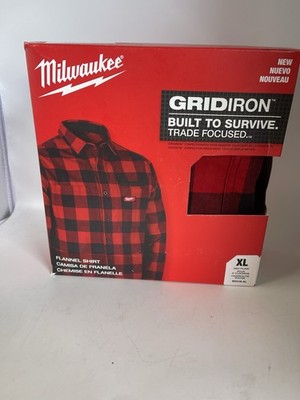 Milwaukee Gridiron Red Flannel Shirt XL Heavyweight Work Shirt