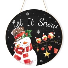 Wooden Christmas Door Wreath for Front Sign Snowman Wall Large, Red
