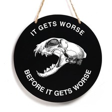 Gothic Skeleton Wood Sign Decor, Funny Dark Halloween Wooden Sign for Front D...