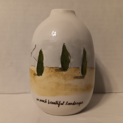 #ad Rae Dunn French Sketch Vase Countryside Cyprus Trees Art Discontinued Retired $48.90