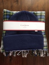 CLUB ROOM Navy Beanie Hat  Multicolored Scarf Set, One Size, Orig. 40. NEW.
