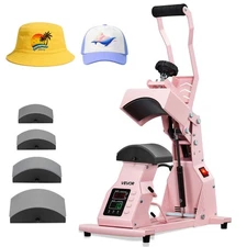 VEVOR Hat Heat Press Machine for Caps Hat Press with 4pcs Platens for HTV Pink