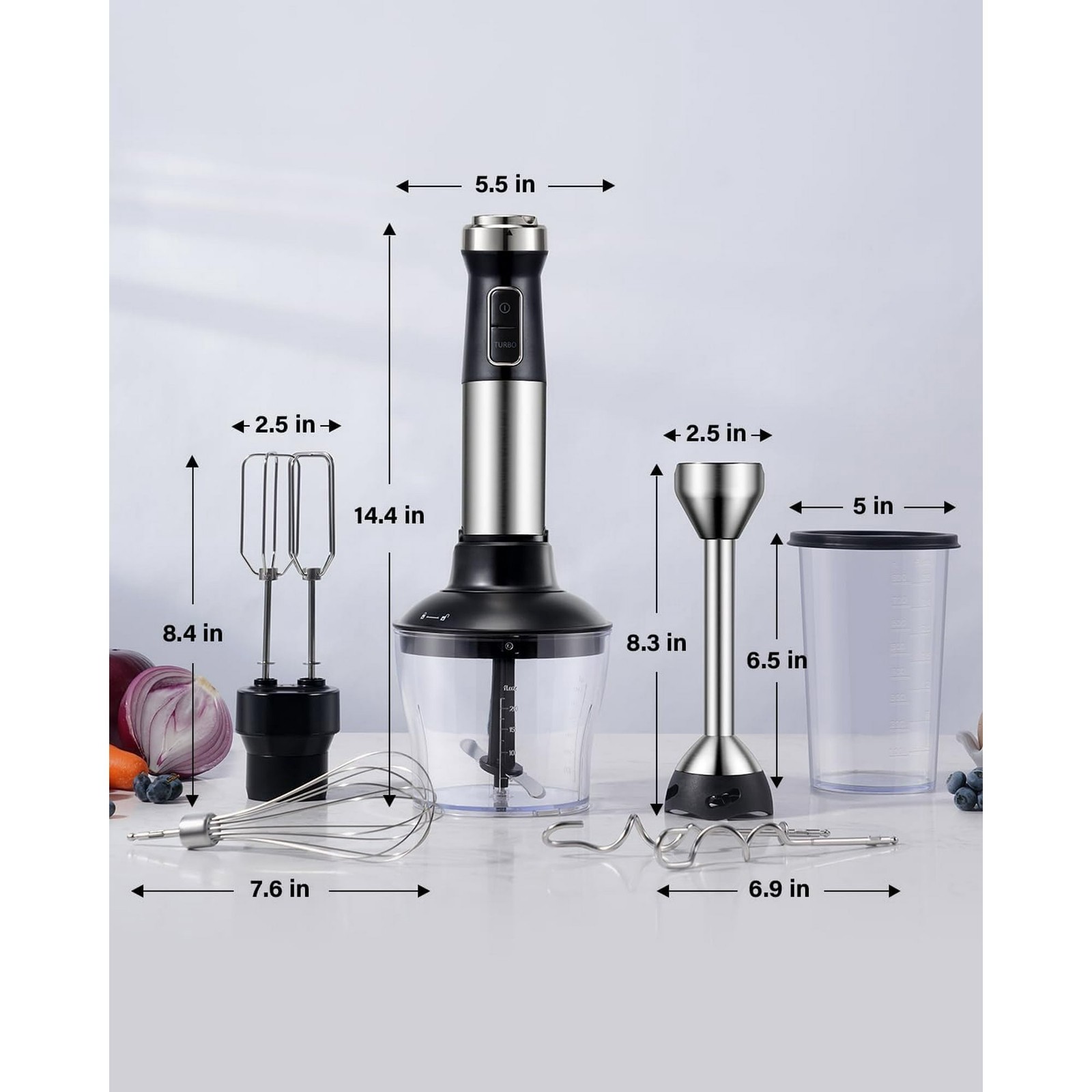 1000W Immersion Hand Blender 6 in1 Stainless Steel Stick Blender 20 Speed NEW
