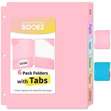 Plastic Folders with Pockets and Tabs, 6 Pack Pocket Folders with Writable La...