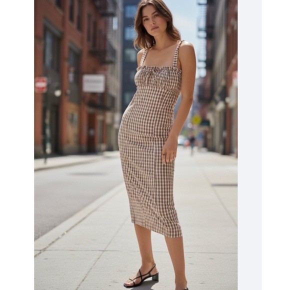 lucinda midi dress NWOT FREE PEOPLE Lucinda Plaid Midi Dress In Lavender Combo XS Brown Corset
