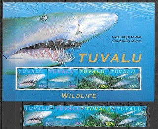Tuvalu 2000 WWF Fauna Wildlife Marinelife Fisch Fish Shark compl set MS MNH