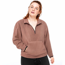 PINK Victoria's Secret Brown 1/4 Zip Fleece Pullover Sweatshirt Pockets L