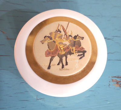 24K Gold Edged 'The Art of Chokin' Samurai Warrior & Geisha Trinket Box & Plate