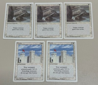 5x White U:  2x Castle - 3x Lance  MTG  - REVISED (3rd) - ENGLISCH -  1994 NM/M
