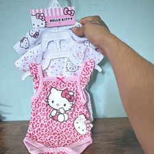 Hello Kitty Girls 3M 3pc Cotton Knit Bodysuit Set Pink/White Polka Dot Bow