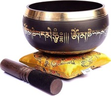 Tibetan Singing Bowl Set Bronze - Master Healing Grade - With Tibetan Thangka...