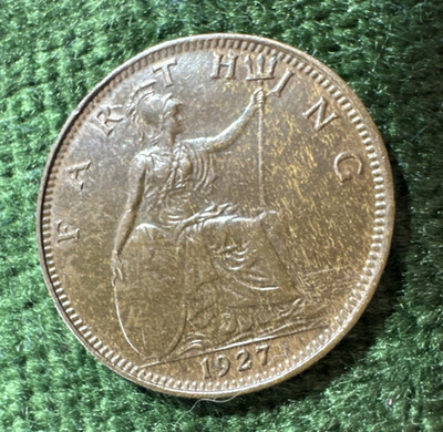 1927 England Great Britain Farthing Extra Fine + KM-825 George V Free Shipping