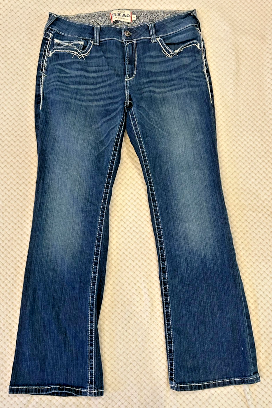 Ariat REAL Denim Women's Blue Jeans Straight 33R Medium Wash Mid rise