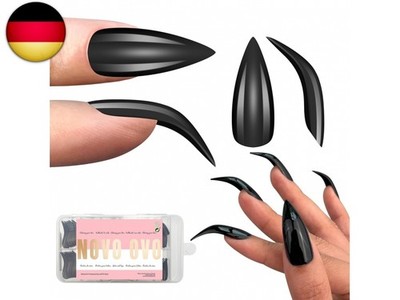 NOVO OVO Halloween Black Nail Tips Curved Stiletto,Full Cover Gel x