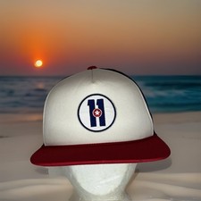 Richardson Trucker Hat With A White Foam Front, Red Brim and Navy Blue Mesh Back